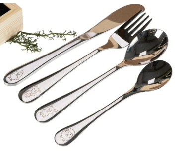 Preview: Kinderbesteck , Tauf Besteck , Geschenk Set , Kinder Besteck mit Waldtier Gravur